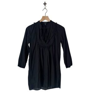 J.Crew Tassel Pom Pom Trim Tunic‎ Top Black Long Sleeve Size XS
